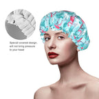 Pink Flamingos Shower Cap For Women Reusable Waterproof Double Layers Bath Cap - Image 3