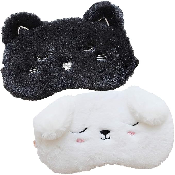 Shinywear 2 Pcs Cute Sleepping Eyemask Black Cat & White Dog Animal Cartoon by Shinywear