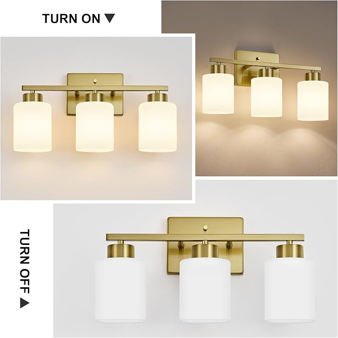 FonmYim Brushed Gold Bathroom Light Fixtures, 3-Light Modern Vanity Light Over - Image 6