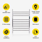 10-Bars Silver Heated Towel Rack–23" Wall Mounted Towel Warmer - Image 4