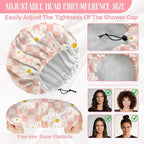 Pink Daisy Reusable Shower Cap Buffalo Check Double Layer Waterproof Shower - Image 2