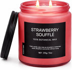 Strawberry Soufflé Home Scented Candles, 13oz Organic Soy Wax, 76-Hour Clean by Fivefire