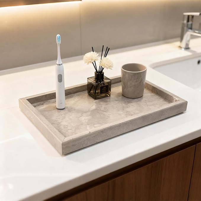 Pure Natural Marble Tray for Bathroom, Sink. Cosmetics, toiletries, etc. can be - Image 5