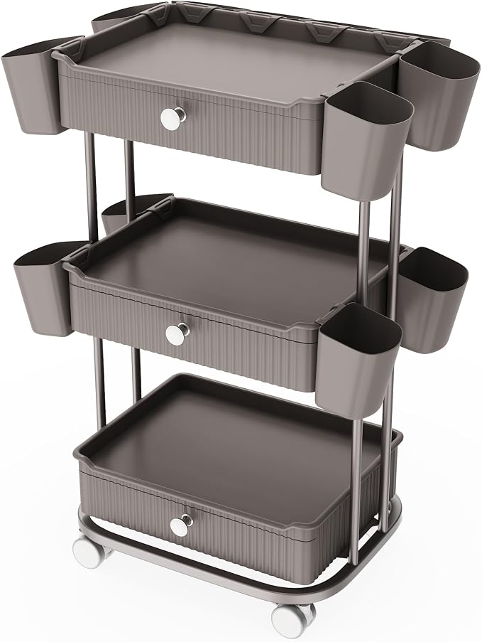 3 Tier Drawer Beauty Cart with 12 Movable Storage Organizer, Thickened ABS & by pouseayarMassageTable