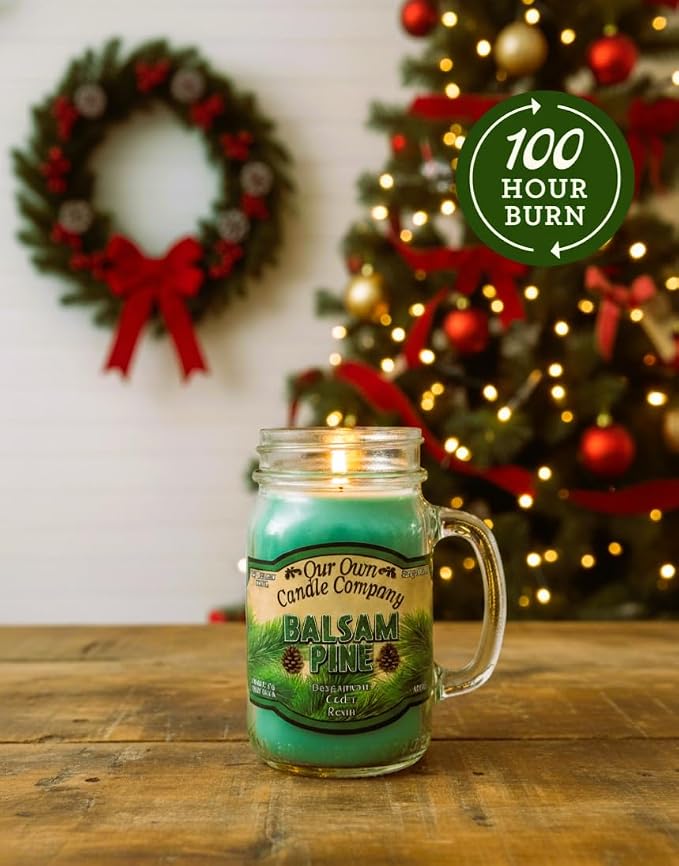 Balsam Pine Scented Mason Jar Candle – 13 oz, Long Lasting 100 Hour Burn - Image 2