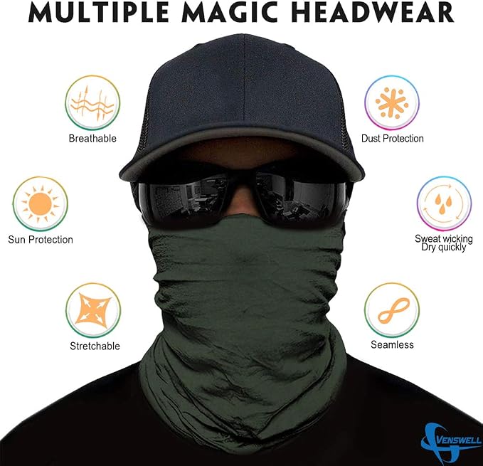 Venswell Neck Gaiter Face Mask Men Women, Seamless Bandana Rave Face Cover - Image 2