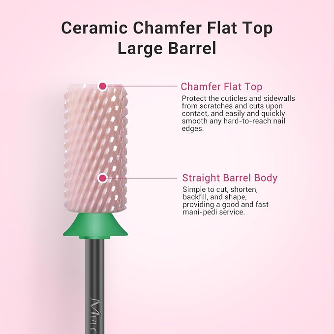 MelodySusie Ceramic Nail Drill Bits, 3/32'' Chamfer Flat Top Large Barrel Bits - Image 3