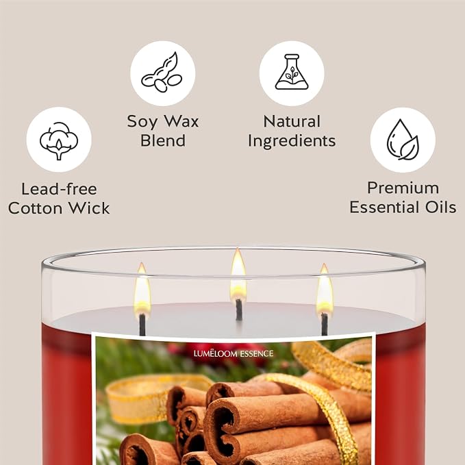 LUMELOOM Cinnamon Candles, Large 3-Wick Soy Wax Candles - Image 4