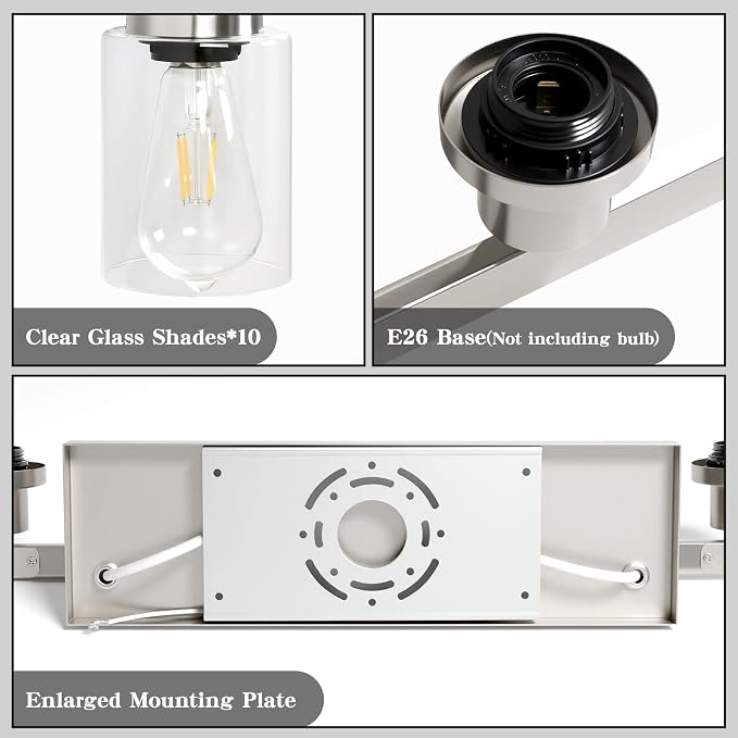 Brushed Nickel Bathroom Vanity Light, 10-Light Vanity Lights - Image 4