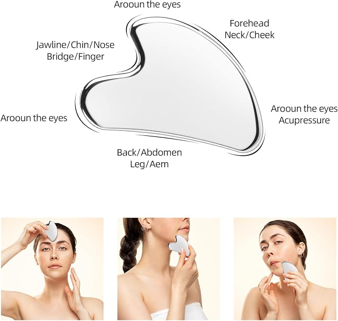 BTYMS Gua Sha Facial Tools, Heart Shaped Guasha Tool Stainless Steel Face - Image 6