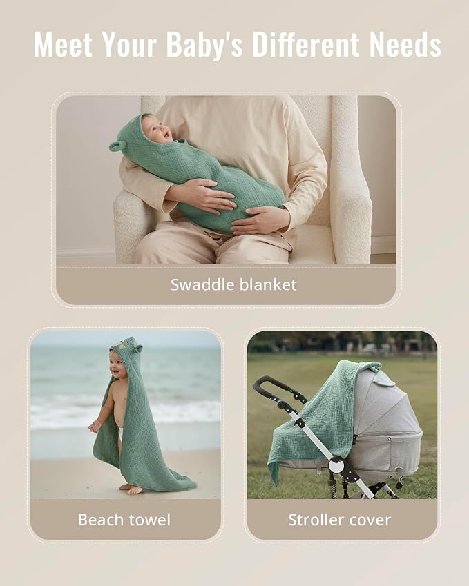 Blissful Diary Muslin Baby Hooded Towel, Soft and Absorbent Bath Towel - Image 5