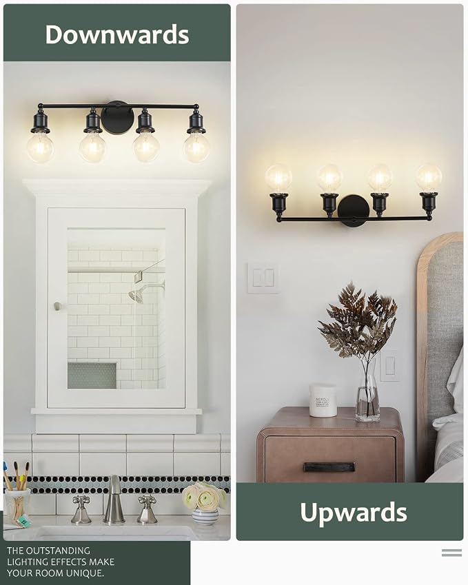 4-Light Vanity Light Fixture, Industrial Black Wall Sconce Lighting Fixture - Image 2