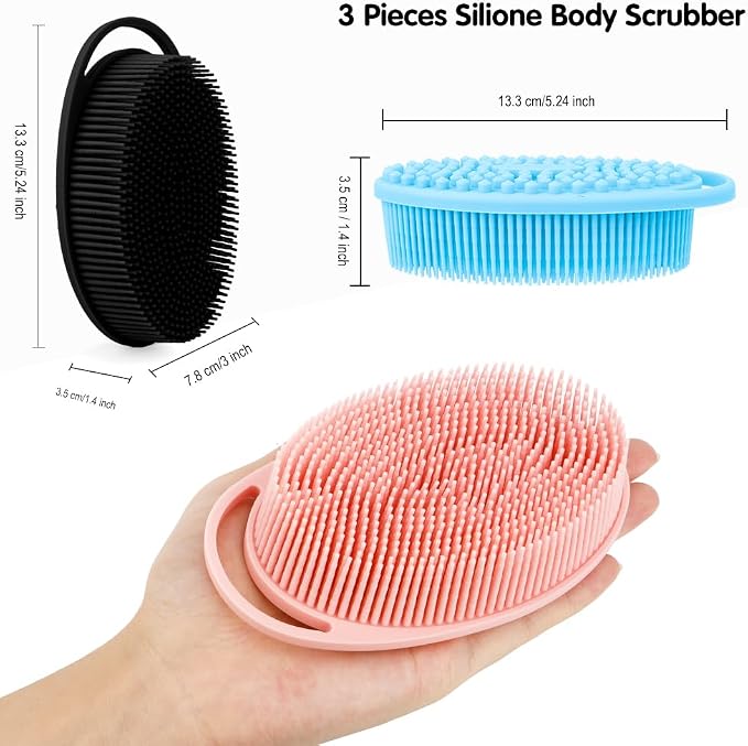 3 Pack Silicone Body Scrubber, Silicone Loofah Soft Exfoliating Body Scrubber - Image 3