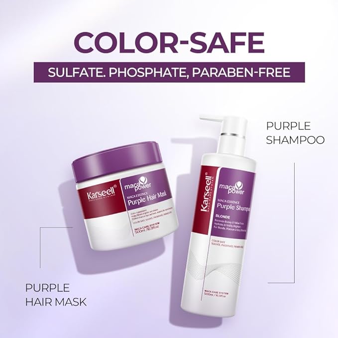 Karseell maca power Purple Hair Mask and Purple Shampoo Set, Neutralizes Brass - Image 3