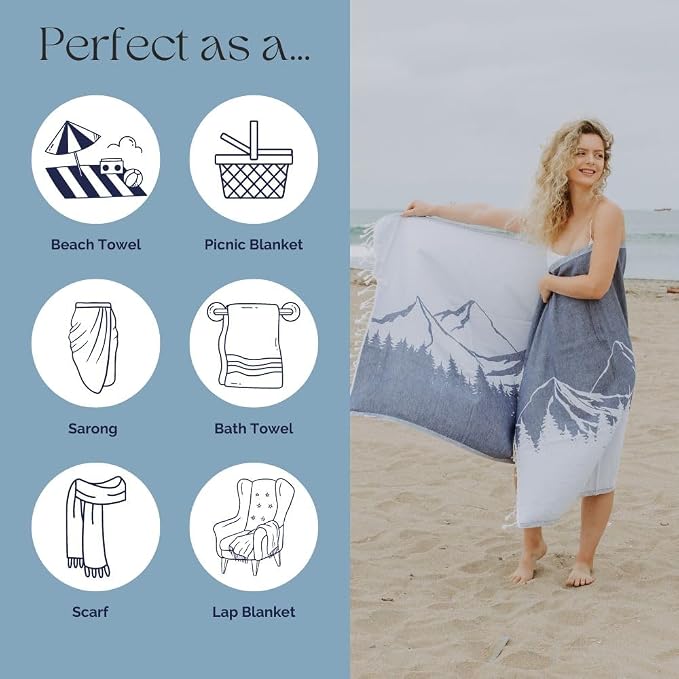 InfuseZen Turkish Towel with Mountain Landscape – 100% Organic Turkish Cotton - Image 5