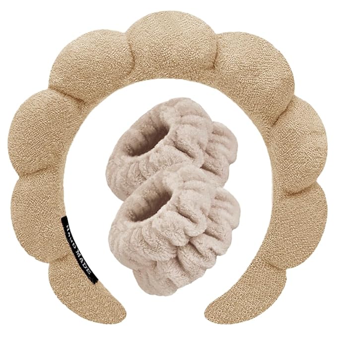 Spa Headbands for Washing Face Wristband Set Sponge Makeup Skincare Headband by Tetizo