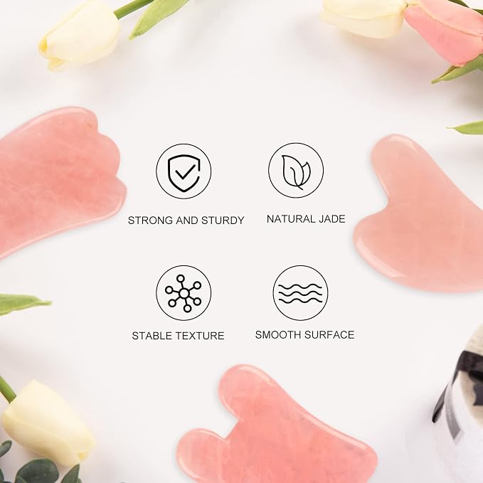 Gua Sha Facial Tools Set of 3 Guasha Massage Tool Rose Quartz Gua Sha Scraping - Image 9
