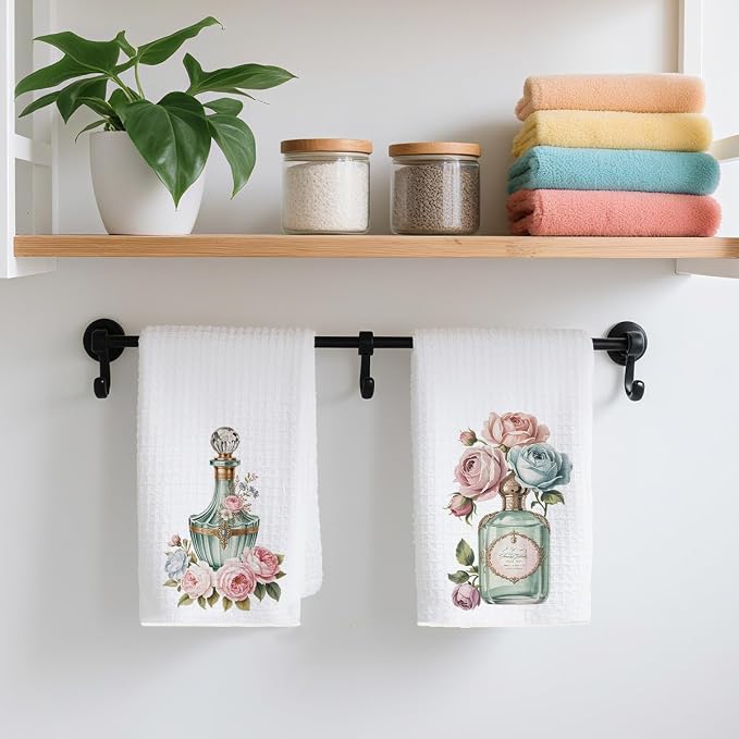 2pcs Vintage Rose and Perfume Bottle Floral Kitchen Towels, Perfume Lover Gift - Image 4