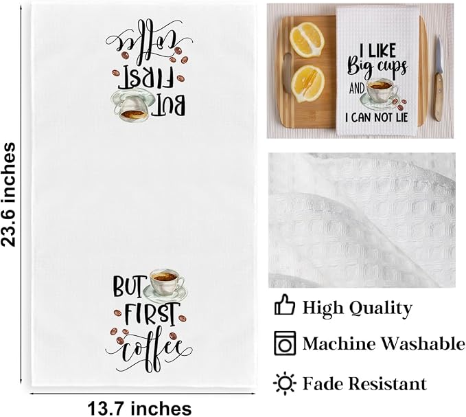 2PCS Coffee Kitchen Towels, Funny Farmhouse Rustic Reusable Absorbent Waffle - Image 2