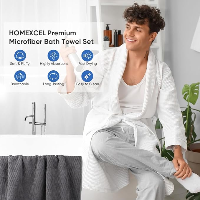 HOMEXCEL Bath Towel Set Pack of 4, 30 x 60 Inches Large Microfiber Bath Towels - Image 3