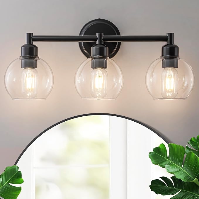 Modern Black Bathroom Vanity Lights, 3-Light Matte Black Bathroom Light Fixture by Yezgge