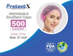 ProtectX 500-Pack Pink Disposable Hair Nets, Elastic Head Cover, Bouffant Caps - Image 3
