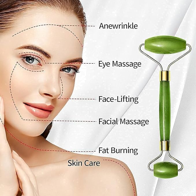 Jade Roller & Gua Sha Set – 100% Natural Jade Stone Face Massager | Cooling - Image 6
