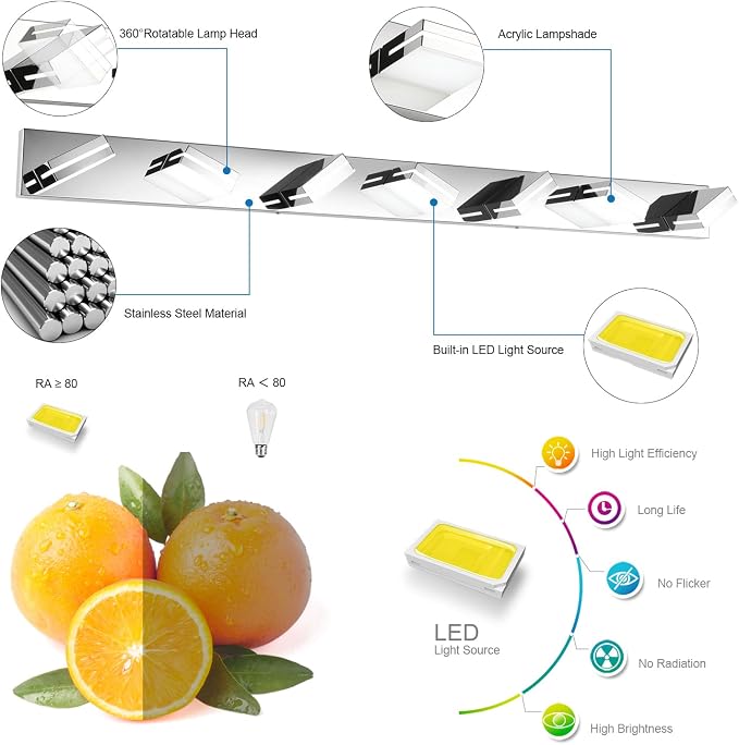 SineRise LED Modern Bathroom Vanity Light Fixtures, Chrome Modern Acrylic - Image 2