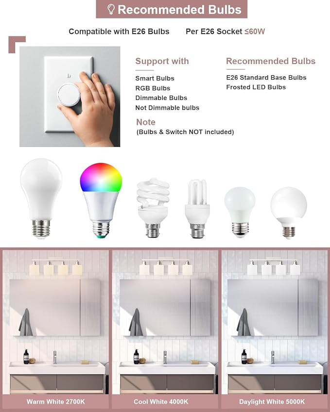 Sailstar 4-Light Bathroom Light Fixtures Over Mirror, Glass Shade & Anti-Rust - Image 2