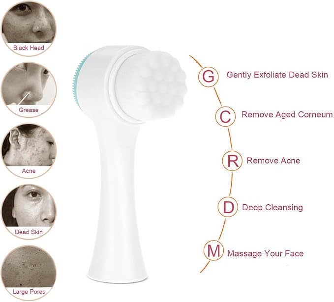 Cleansing Brush, Double Sided Clean & Exfoliating & Massage Soft, Silicon Face - Image 3