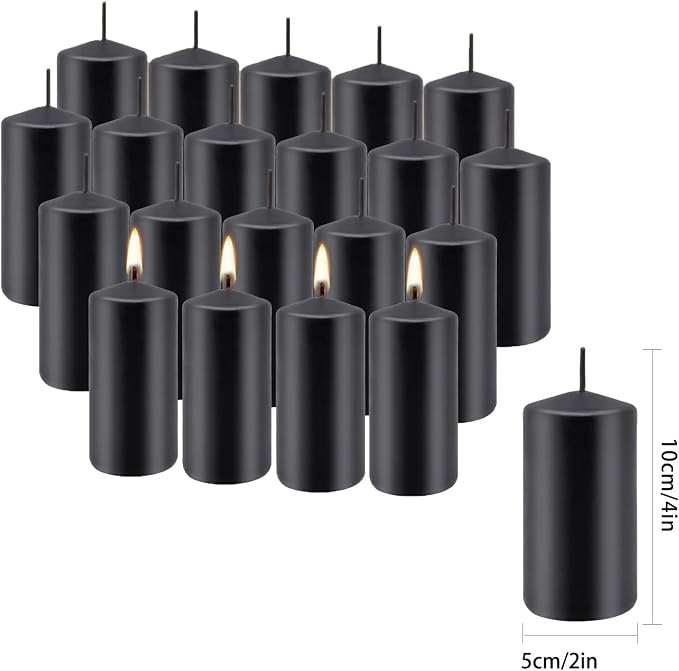 Set of 20 Black Pillar Candles, Dripless and Smokeless Dinner Candle, 2x4” - Image 3