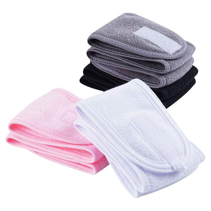 4 PCS Facial Spa Headbands， Makeup Shower Bath Wrap Sport Headband Terry Cloth - Image 5