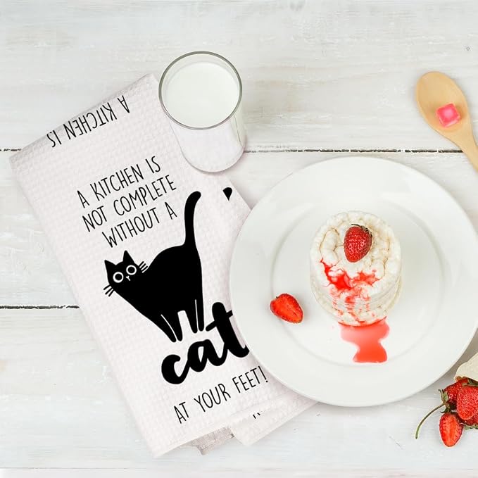 2Pcs Cat Kitchen Towels "The Secret Ingredient Is Cat Hair" Design Farmhouse - Image 6