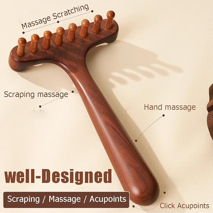 OULIGET Wood Gua Sha Massage Tools Set, Scraping Scalp Comb, Scraping Natural - Image 3
