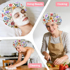 Bohemian Floral Patterns Reusable Shower Cap Cute Double Layer Waterproof - Image 7