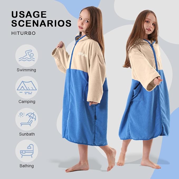 Hiturbo Kids Bath Towel Hoodie: Zipper Surf Poncho Long Sleeve Quick Dry - Image 5