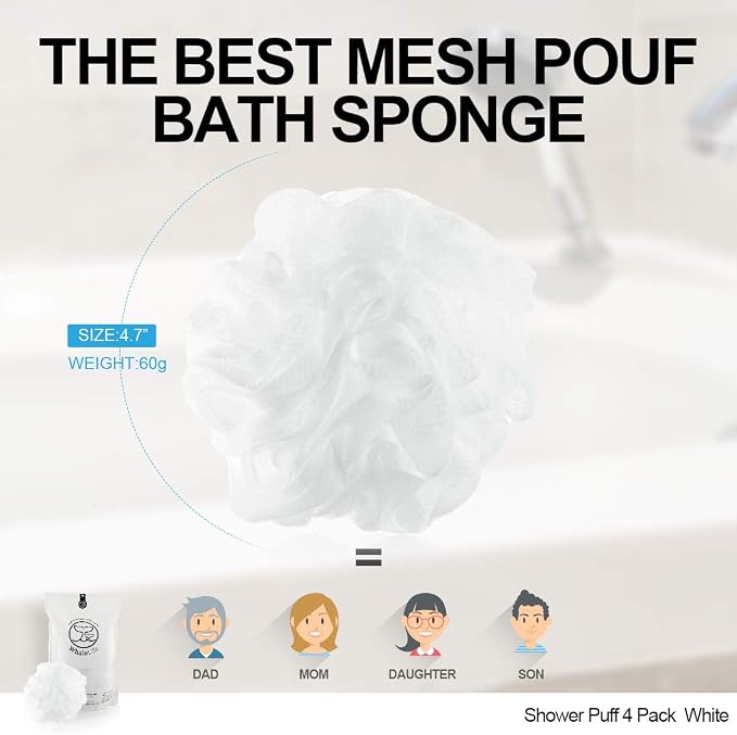 Loofah Sponge Bath Sponge for Women Men 4 Pack - Image 4