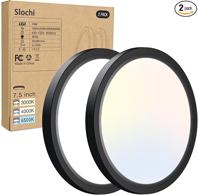 2PACK LED Flush Mount Ceiling Light Fixture, 3000K-4000K-6500K & 100W by CeilingLights
