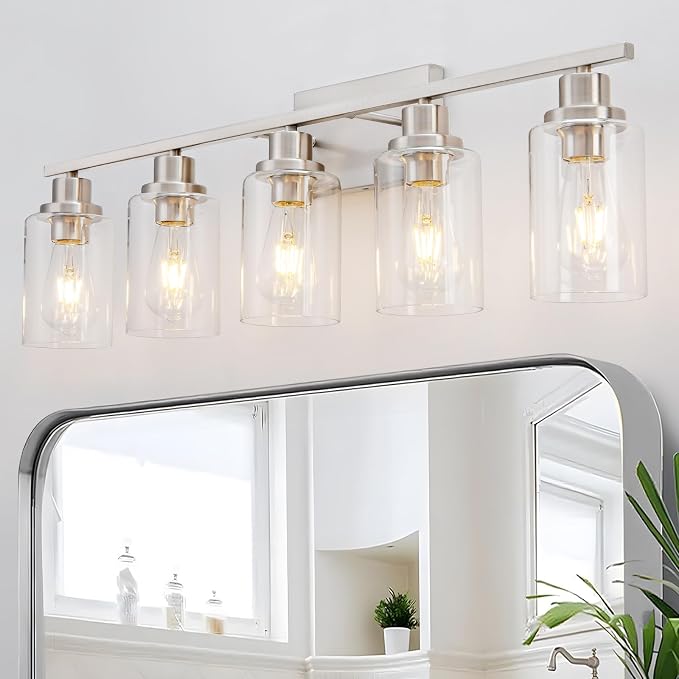 5 Light Bathroom Light Fixtures Brushed Nickel Vanity Light Over Mirror Modern by HCCZLighting