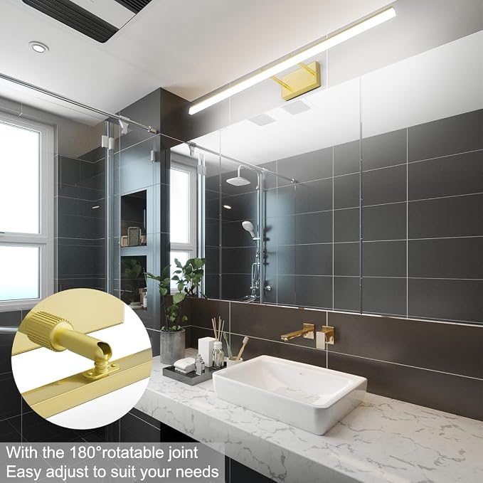 Aipsun Brushed Brass Vanity Light Fixtures 40inch Modern LED Bathroom Fixtures - Image 5