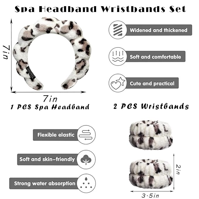 Tetizo Spa Headbands for Washing Face Wristband Set Sponge Makeup Skincare - Image 2