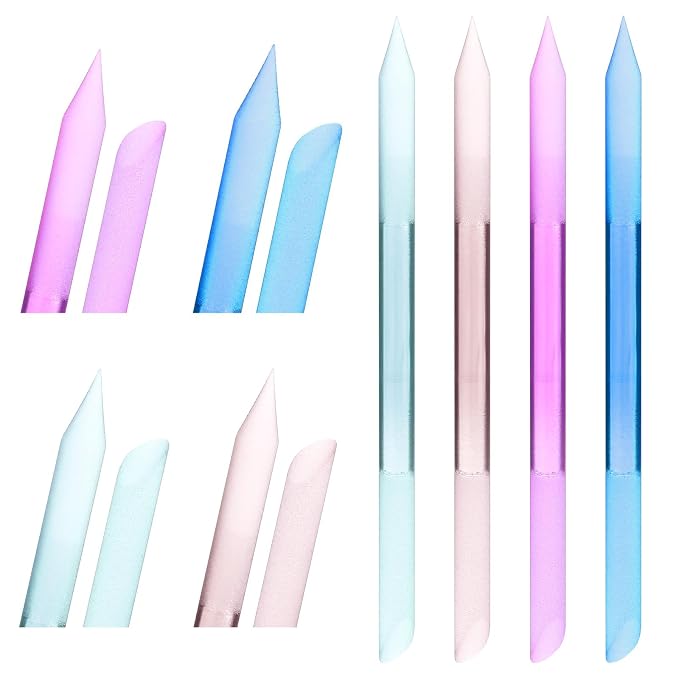 4PCS Glass Cuticle Pusher Tool, Dual-Ended Manicure Stick, Crystal Glass Nail by Xinjoduz