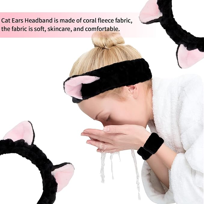 AMCAMI 6 Pcs Spa Set, Cute Make Up Cat Ears Headband Plush Animal Makeup - Image 5