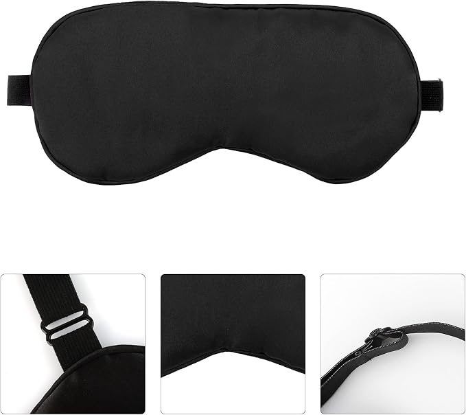 2 PCS Black Blue Satin Sleep Masks, Adjustable Silk Eye Mask - Image 5