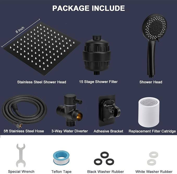 NearMoon Filtered Rain Shower Head, High Pressure 8″Square, and 5 settings - Image 8