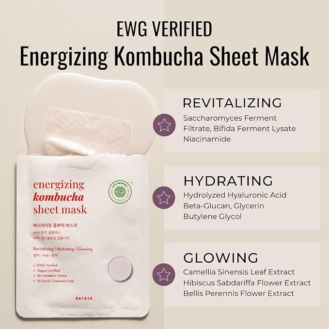 EWG Verified Kombucha Sheet Mask Lyocell 3D Snow Crystal Sheet Fermented Bifida - Image 2
