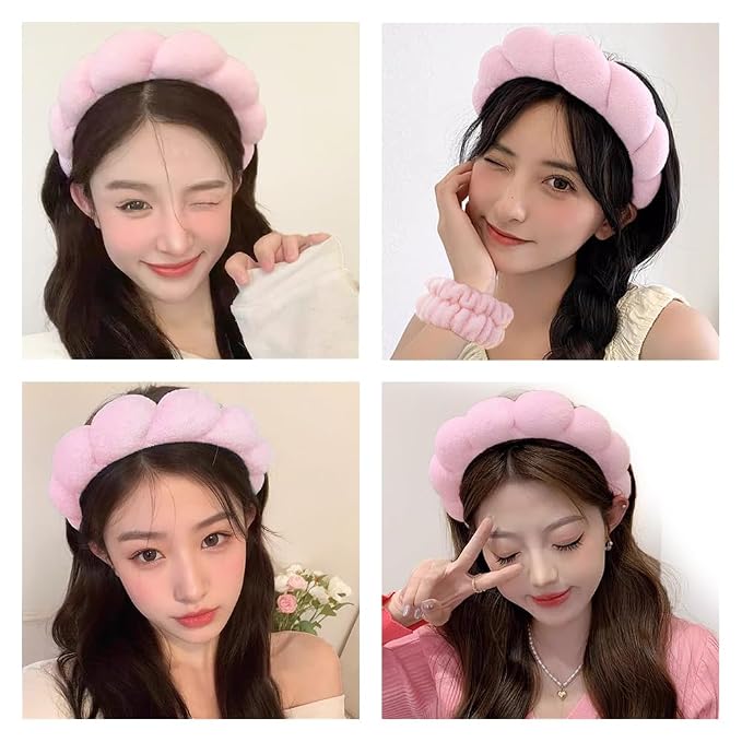 Spa Headbands for Washing Face Wristband Set Sponge Makeup Skincare Headband - Image 4