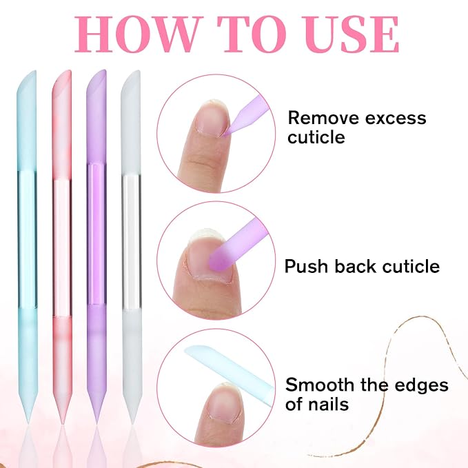 4 PCS Glass Cuticle Pusher Tool, Cuticle File, Dual Ended Manicure Stick - Image 3