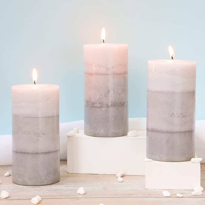 Set of 3 Scented Candles 3" x 6" Creamy Coconut Scented Hand Poured Grey White - Image 6