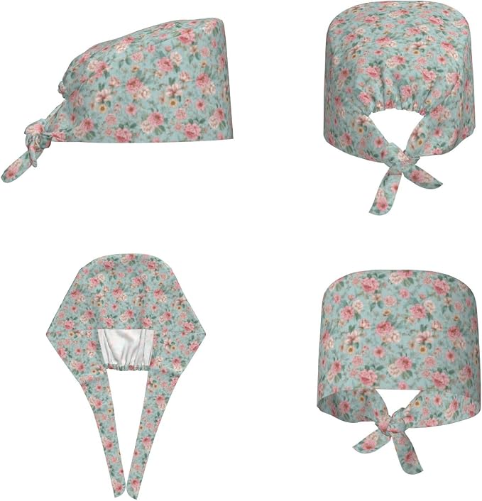 Scrub Cap for Women and Men Boho Black Leaf Pattern Adjustable Breathable - Image 2